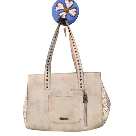 White Leather Embellished Montana West Concho Coll Concealed Handgun Satchel Bag - Picture 6 of 7